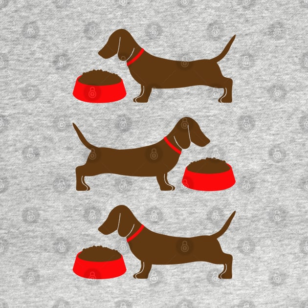 Dachshunds with dog bowls by Jennifer Ladd